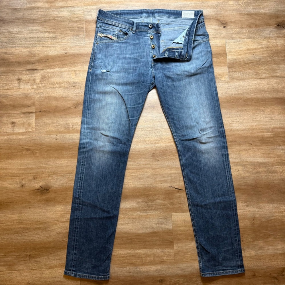Diesel Belther Jeans Mens 34x34 Blue Slim Tapered Stretch Distressed Denim 0814W